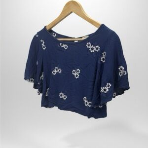 Caution To The Wind Navy and White Floral Crop Top